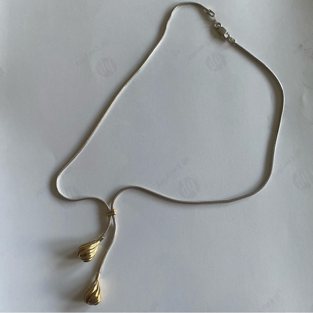 Luxe Sterling Silver and 14K Gold Teardrop Lariat Choker Necklace